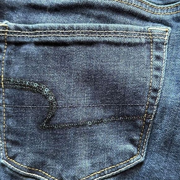 American Eagle Outfitters Skinny Kick Low Rise Denim Jeans Sequin Pockets Size 8 - Picture 5 of 7